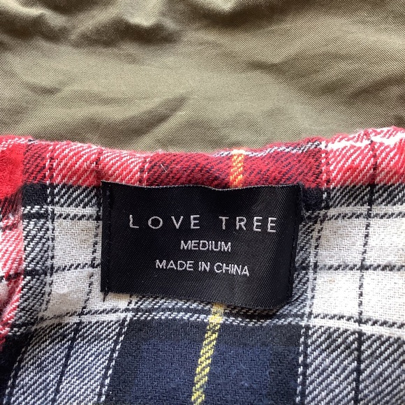 LOVE TREE Olive Lined Jacket with Plaid Trim - Picture 6 of 7